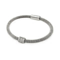 Silver 925 Rhodium Plated Bar Clear CZ Beaded Italian Bracelet - ITB00096RH