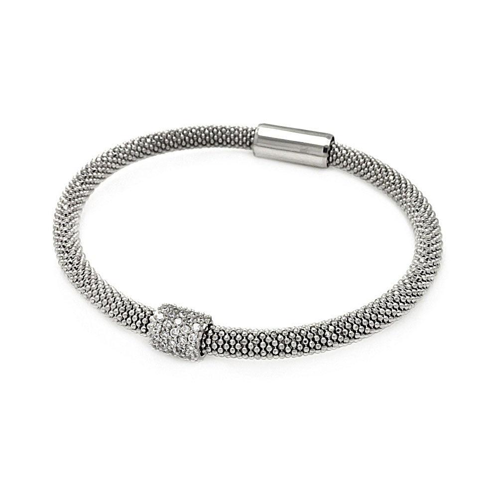 Silver 925 Rhodium Plated Bar Clear CZ Beaded Italian Bracelet - ITB00096RH