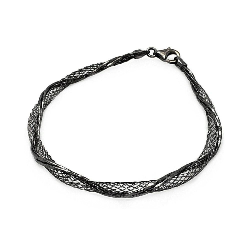 Silver 925 Black Rhodium Plated Net Wrap Italian Bracelet - ITB00111BLK
