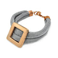 Silver 925 Rhodium and Rose Gold Plated Square Center Italian Bracelet - ITB00116