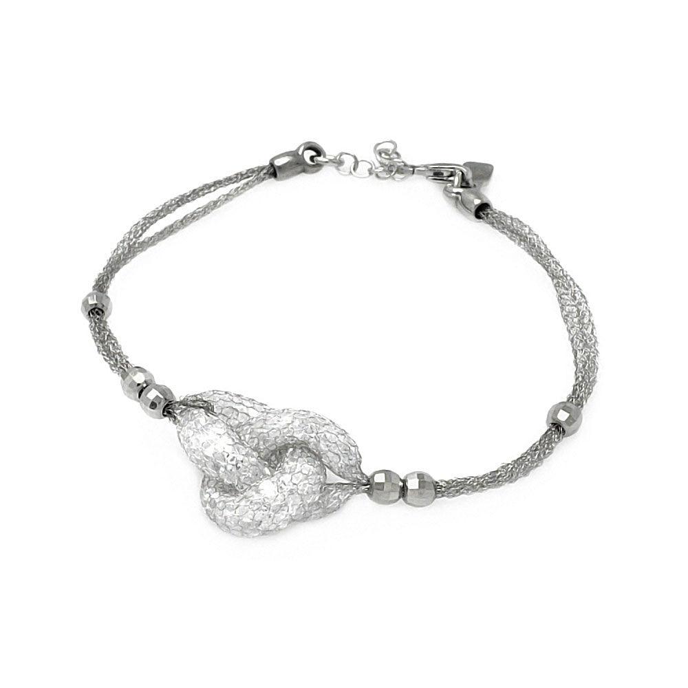 Silver 925 Rhodium Plated 3 Bead Sides Knot Center Italian Bracelet - ITB00119