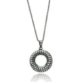 Silver 925 Black Rhodium Plated Open Circle Clear CZ Necklace - BGP00694