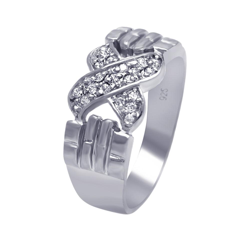 Silver 925 Rhodium Plated Clear Pave CZ Hand X Ring - AAR0044