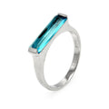 Silver 925 Rhodium Plated Long Blue CZ Bar Ring - BGR00003AQU