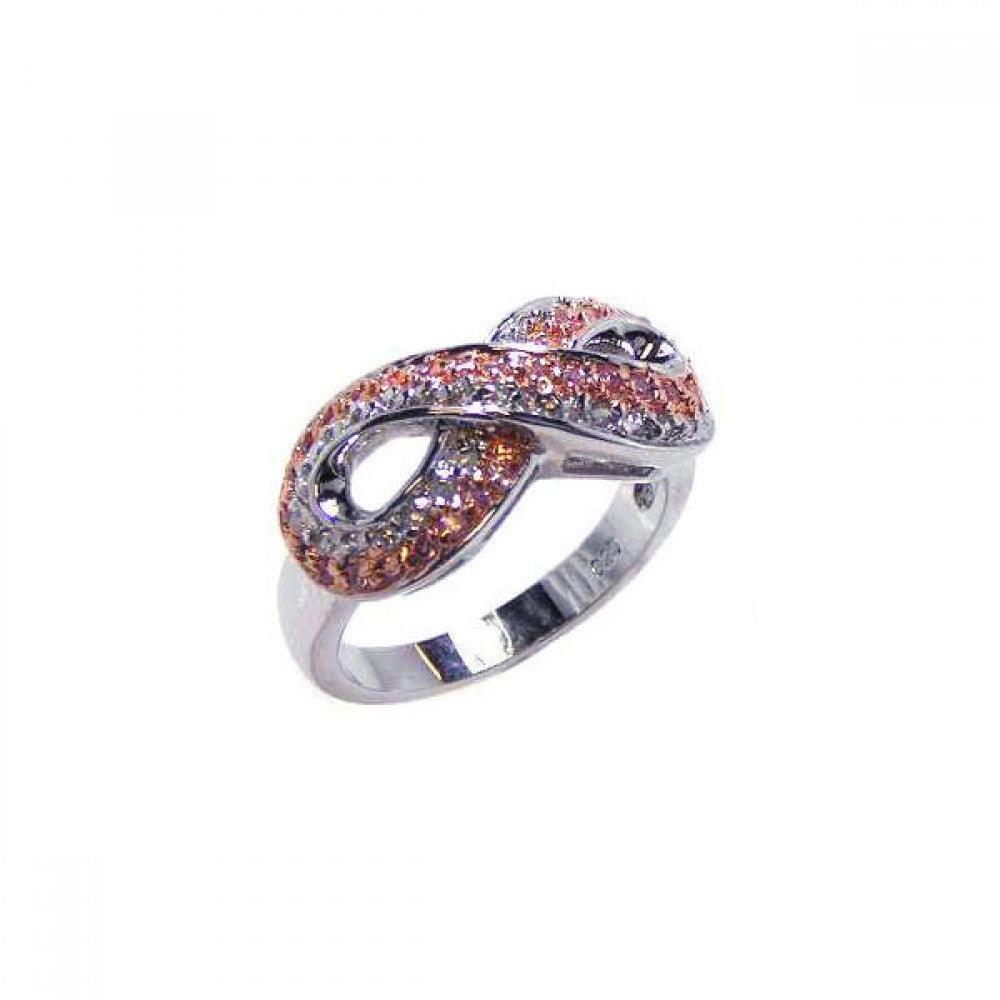 Silver 925 Rose Gold and Rhodium Plated Pink and Clear CZ Infinity Ring - BGR00039