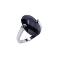 Silver 925 Rhodium Plated Black Oval CZ Ring - BGR00042