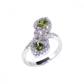 Silver 925 Rhodium Plated Green and Clear CZ Double Heart Ring - BGR00053