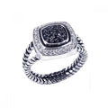 Silver 925 Black Rhodium Plated Clear Black CZ Rope Square Ring - BGR00059