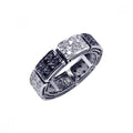Silver 925 Rhodium Plated Black Clear Pave Set CZ Eternity Ring - BGR00064