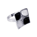 Silver 925 Rhodium Plated Black White Stone Clear Pave Set CZ Square Ring - BGR00072