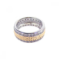 Silver 925 Two Tone Rhodium and Gold Plated Channel Set Clear CZ Hammered Eternity Ring - BGR00073