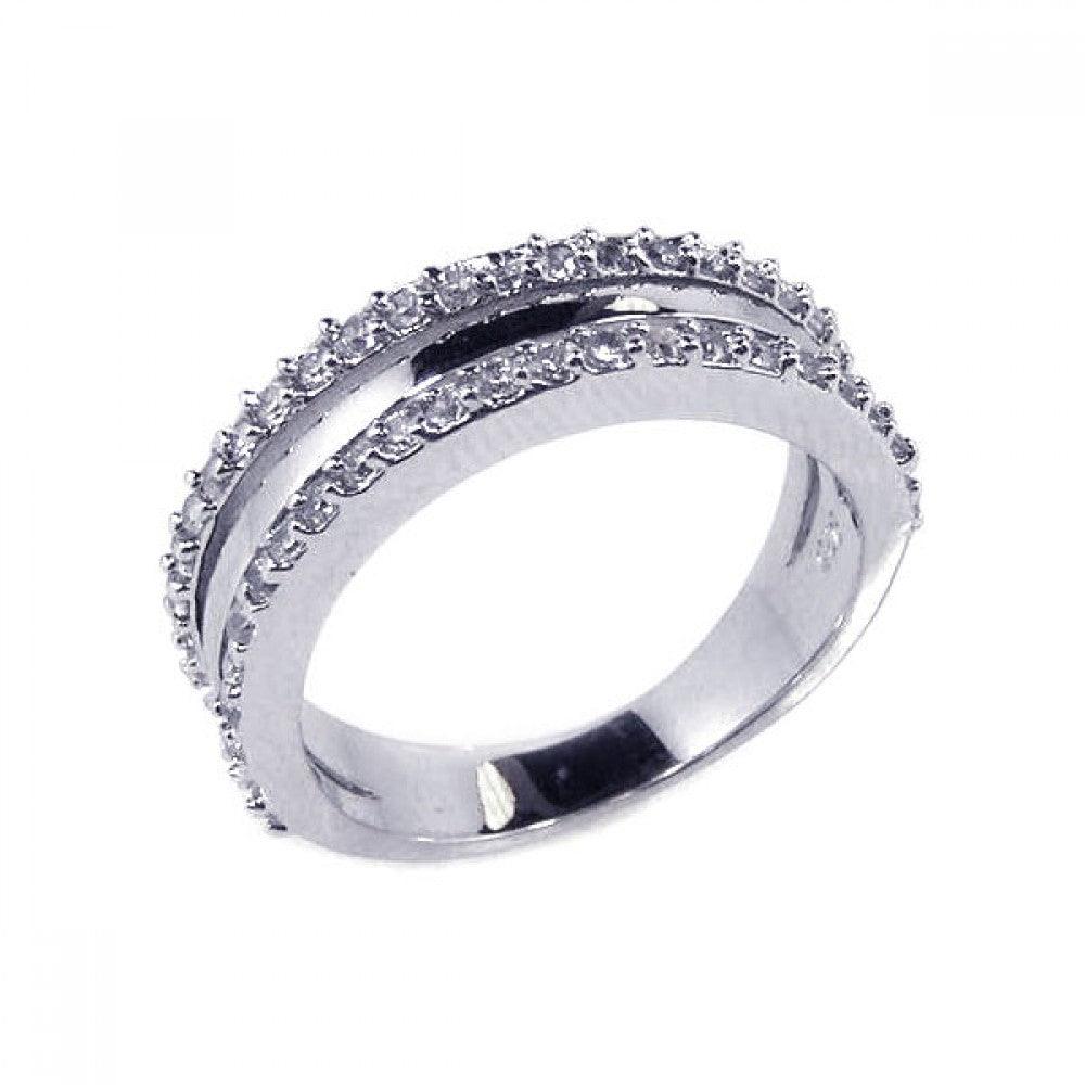 Silver 925 Rhodium Plated Half Clear CZ Ring - BGR00083