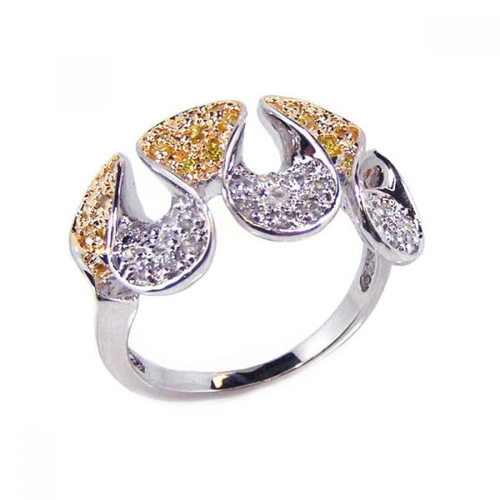 Silver 925 Rhodium and Gold Plated Yellow Clear CZ Folded Ring - BGR00087
