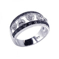 Silver 925 Rhodium Plated Half Black Clear CZ Heart Ring - BGR00097