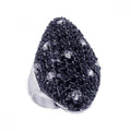 Silver 925 Rhodium Plated Black Clear CZ Cigar Band Ring - BGR00111