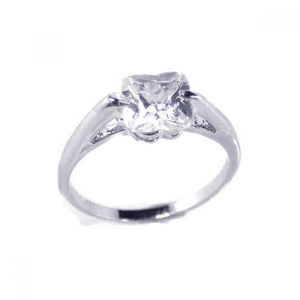Silver 925 Rhodium Plated Clear Single CZ Bridal Ring - BGR00117