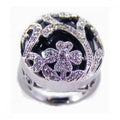 Silver 925 Rhodium Plated Black Onyx Clear CZ Flower Ring - BGR00119