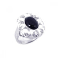 Silver 925 Rhodium Plated White Enamel Black Onyx CZ Moon Star Ring - BGR00130