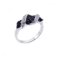 Silver 925 Rhodium and Black Rhodium Plated Black and Clear CZ Twist Ring - BGR00140