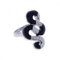 Silver 925 Rhodium Plated Black Onyx Clear CZ Snake Ring - BGR00157