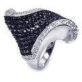 Silver 925 Rhodium and Black Rhodium Plated Clear and Black CZ Twist Wave Ring - BGR00170