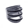 Silver 925 Rhodium and Black Rhodium Plated Black and Clear CZ Stripe Ring - BGR00171