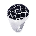 Sterling Silver Rhodium Plated Black Enamel Clover Dome Ring - BGR00174