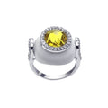 Silver 925 Rhodium Plated White Enamel Yellow Center and Clear CZ Circle Cannon Ring - BGR00176