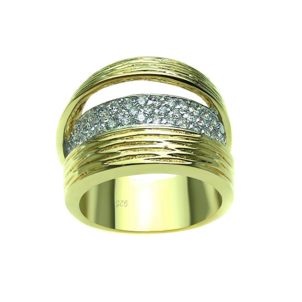 Silver 925 Rhodium and Gold Plated Pave Set Clear CZ Ring - BGR00178