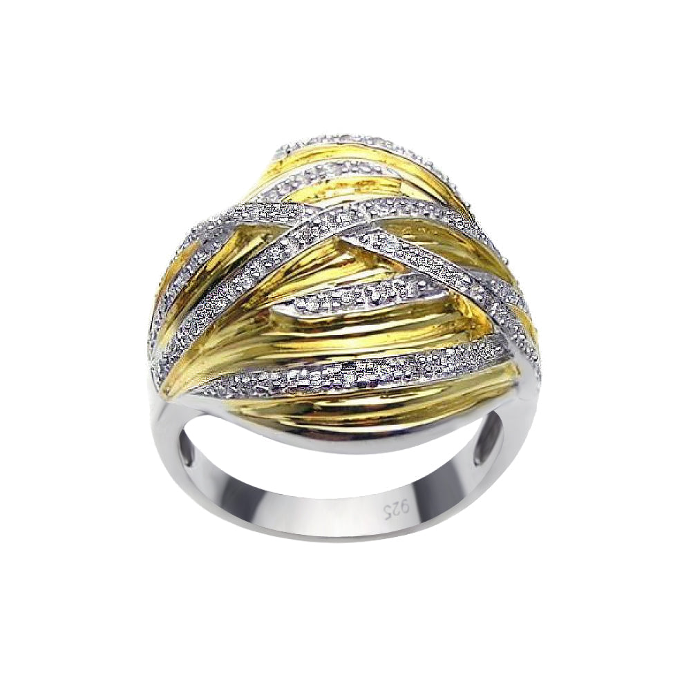 Silver 925 Rhodium and Gold Plated CZ Overlapping Ring - BGR00180