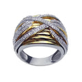 Silver 925 Rhodium and Gold Plated Clear CZ Overlapping Ring - BGR00181