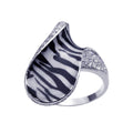 Silver 925 Rhodium Plated Pave Set Clear CZ Zebra Print Stripe Ring - BGR00182