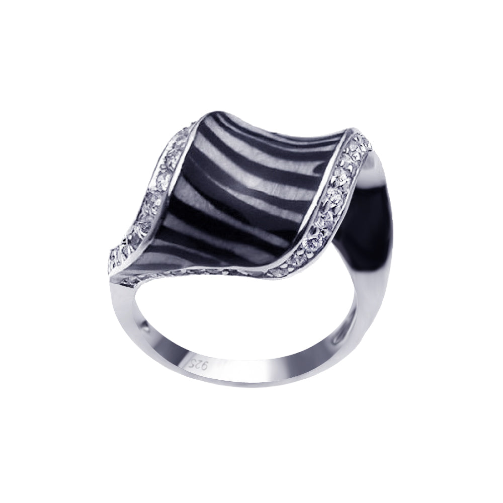 Silver 925 Rhodium Plated Clear CZ Zebra Print Ring - BGR00183