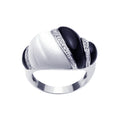 Silver 952 Rhodium Plated Clear CZ Black and White Ring - BGR00184
