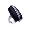 Silver 925 Rhodium Plated Clear CZ Elongated Black Onyx Ring - BGR00185