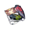 Silver 925 Rhodium Plated Large Multi Colored CZ Shaped Ring - BGR00187
