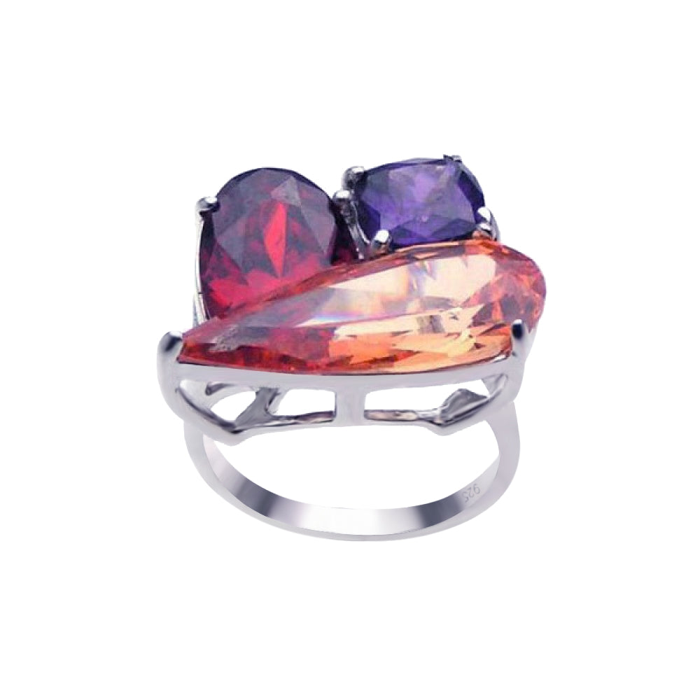 Silver 925 Rhodium Plated Multi Colored CZ Shaped Ring - BGR00188