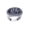 Silver 925 Rhodium Plated Clear CZ Border Zebra Print Ring - BGR00189