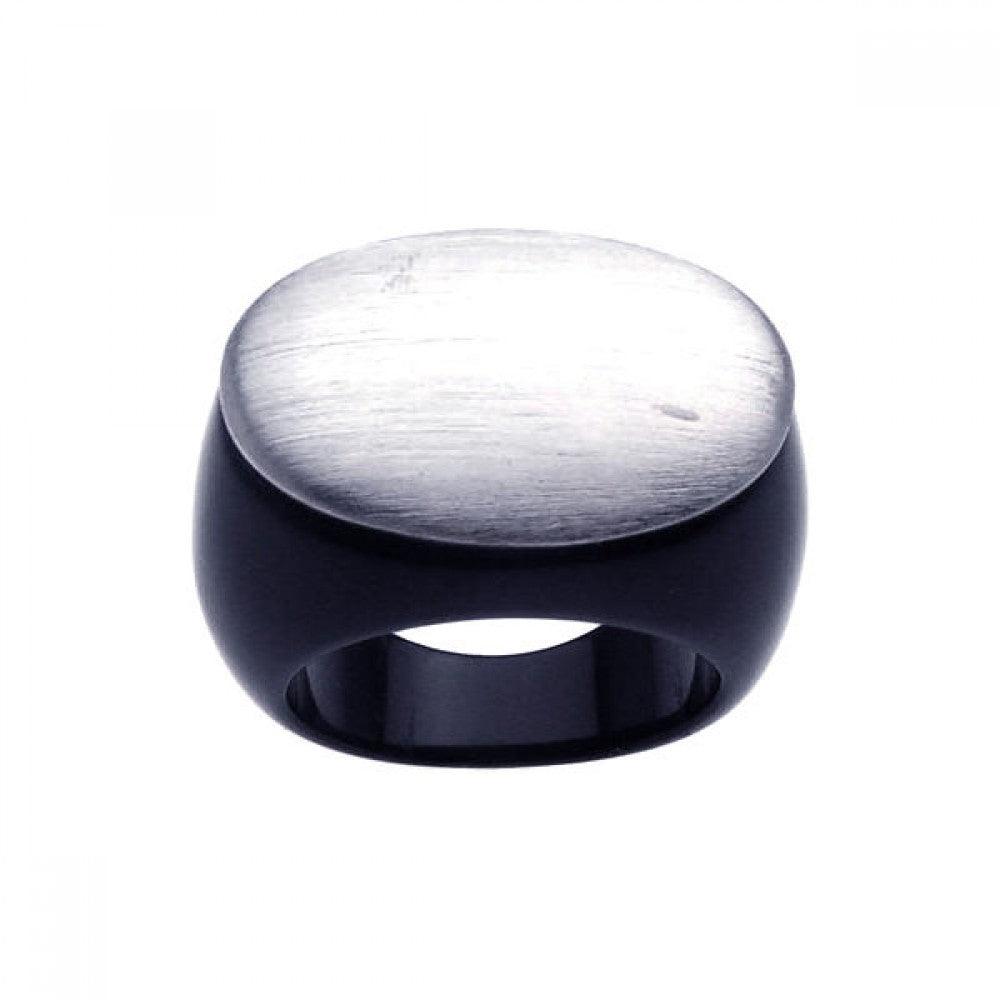Silver 925 Rhodium Plated Matte Finish Oval Ring - BGR00191