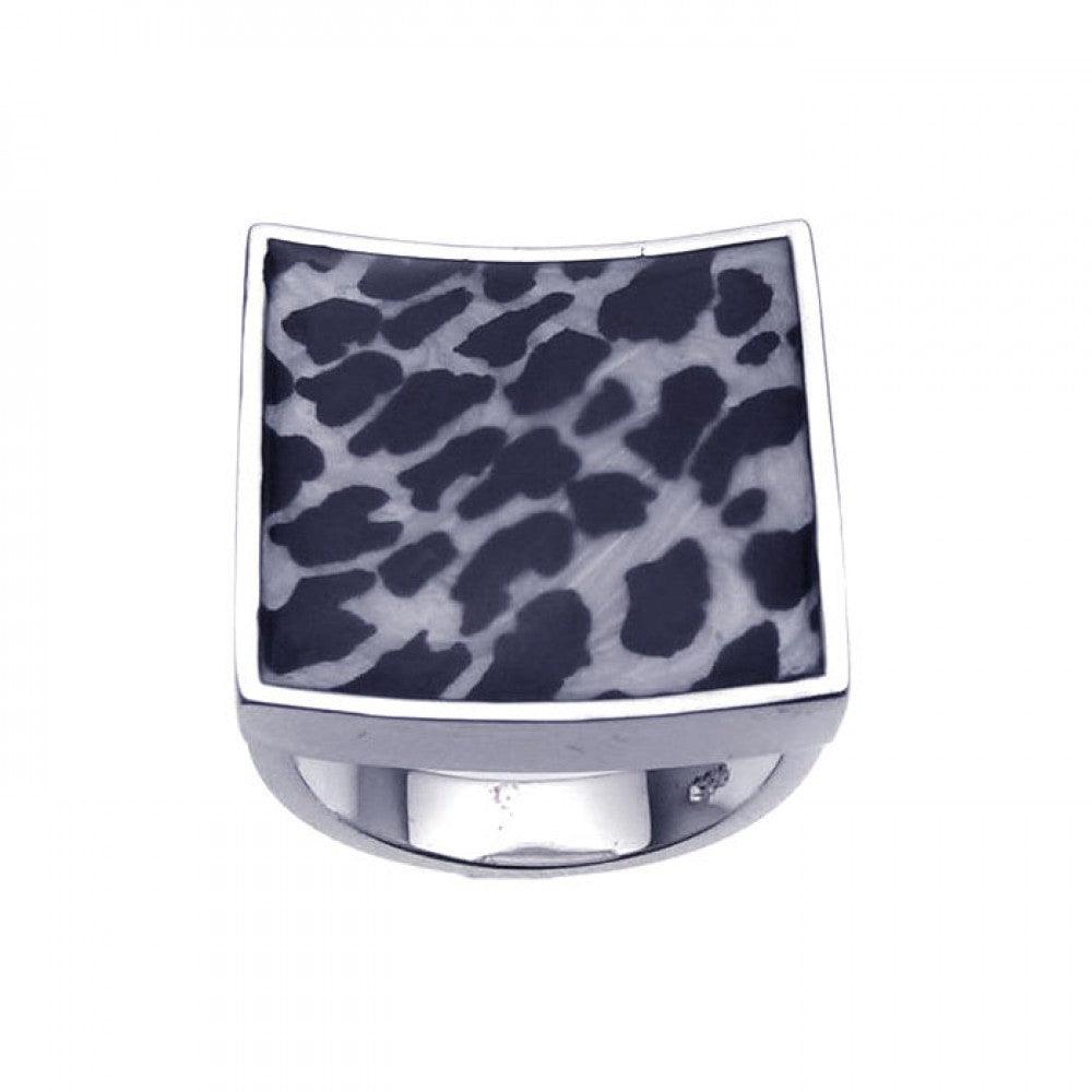 Silver 925 Rhodium Plated Square Animal Print Ring - BGR00200