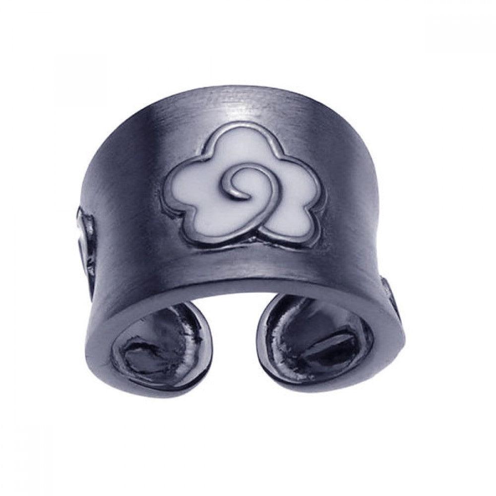 Silver 925 Rhodium Plated Matte Finish Flower Ring - BGR00203