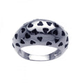 Silver 925 Rhodium Plated Black Enamel Heart Dome Ring - BGR00205