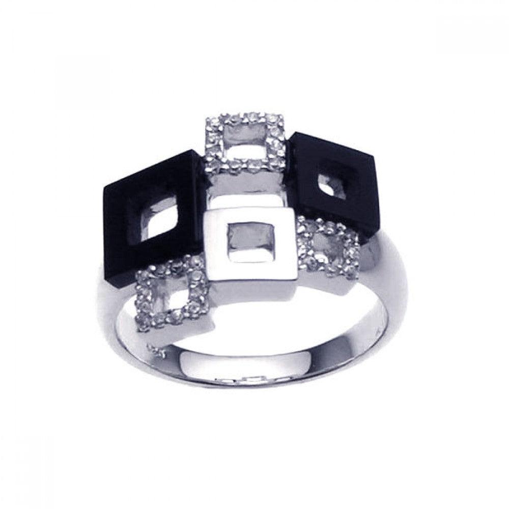 Silver 925 Rhodium Plated Clear CZ Multi Square Ring - BGR00206