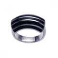 Silver 925 Rhodium Plated Black Enamel Stripe Ring - BGR00207