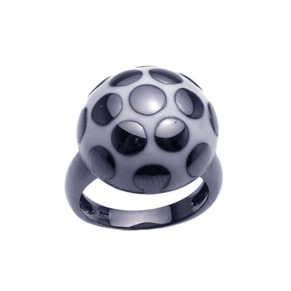 Silver 925 Black Rhodium Plated White and Black Enamel Mushroom Ring - BGR00208