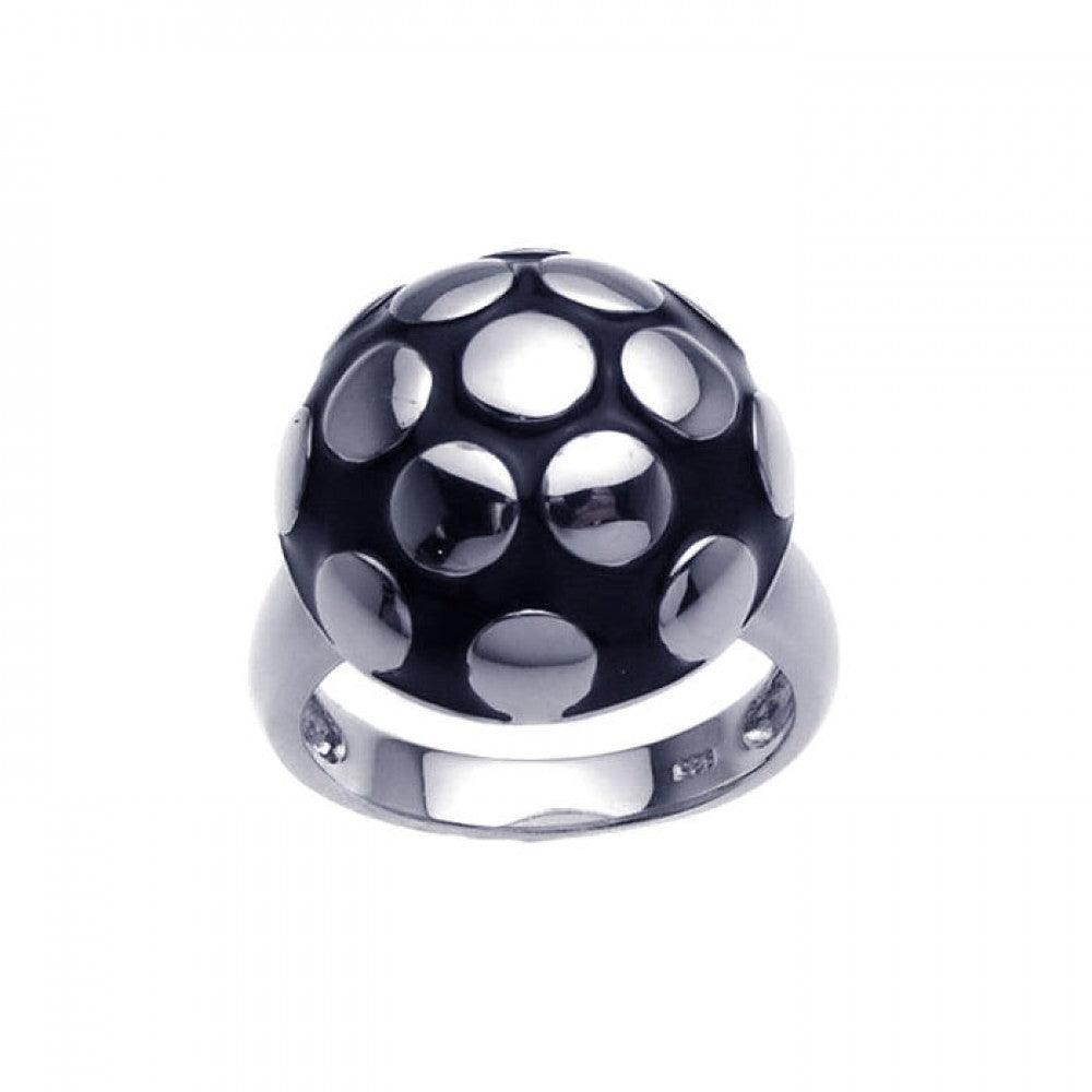 Silver 925 Rhodium Plated Black Enamel Mushroom Ring - BGR00209