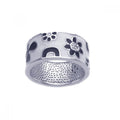 Silver 925 Rhodium Plated White and Black Enamel Flower Ring - BGR00210