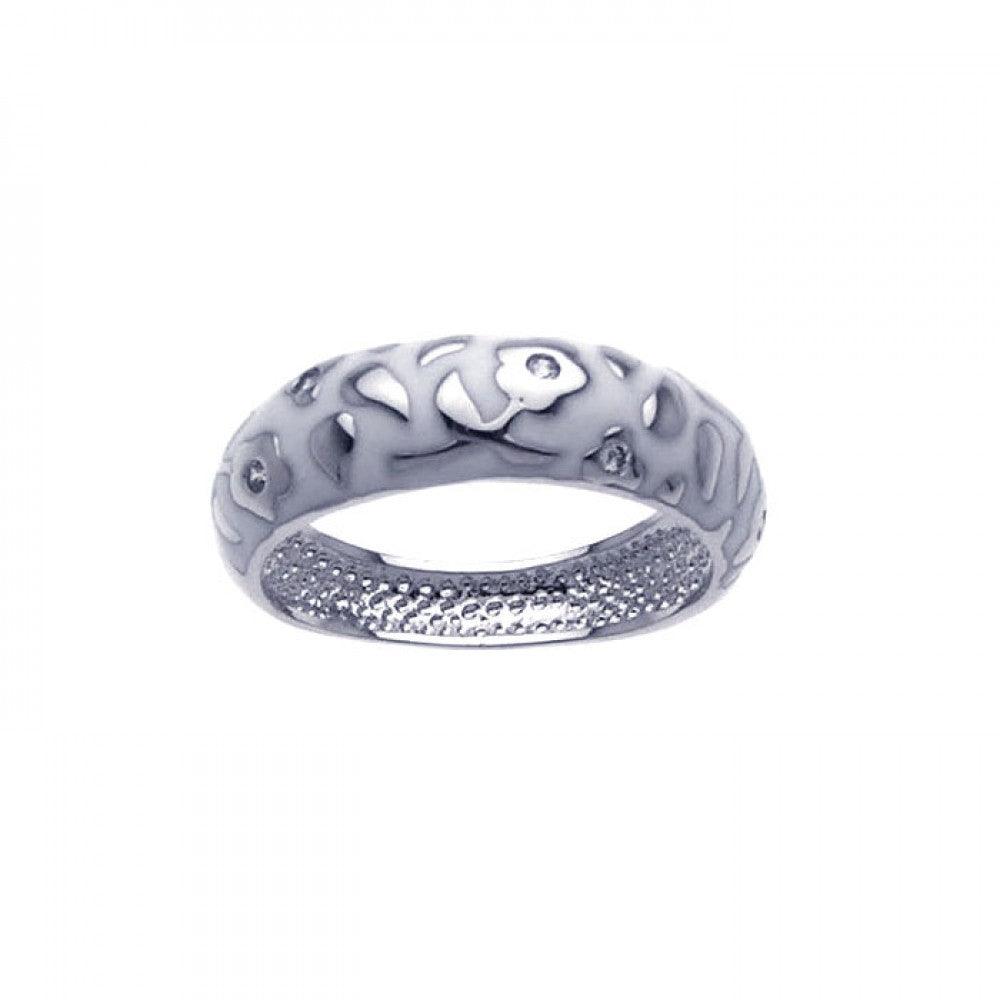 Silver 925 Rhodium Plated White Enamel Flower Ring - BGR00215