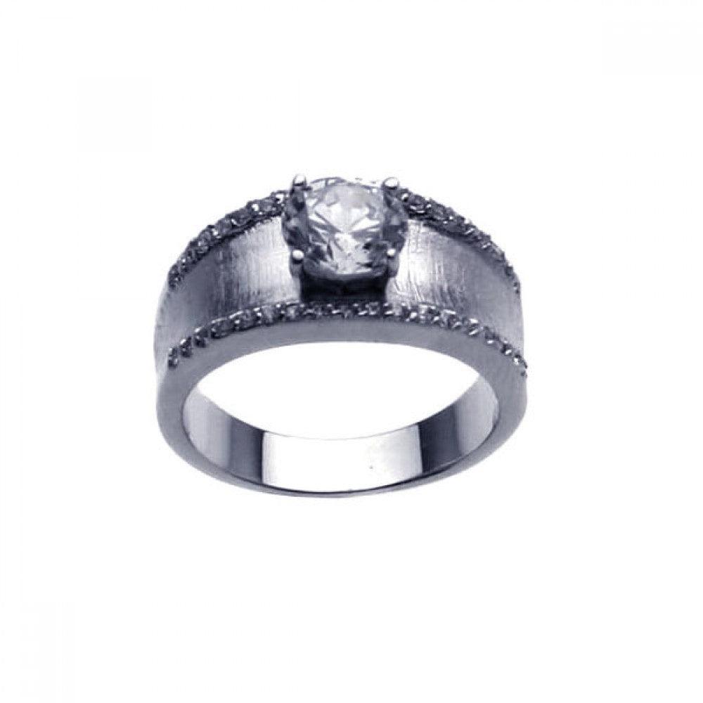 Silver 925 Rhodium Plated Matte Finish Clear Center CZ Ring - BGR00221