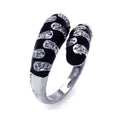 Silver 925 Rhodium Plated Black Enamel Clear CZ Adjustable Ring - BGR00222